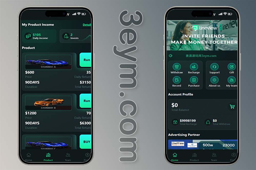 lineview海外汽车投资理财源码，支持USDT三级分销系统理财源码海外版本